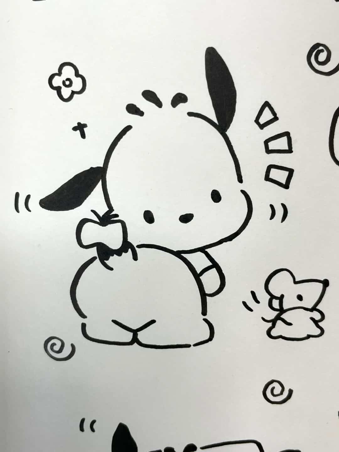 卡通帕恰狗大耳朵狗狗黑白简笔画图片大全_9