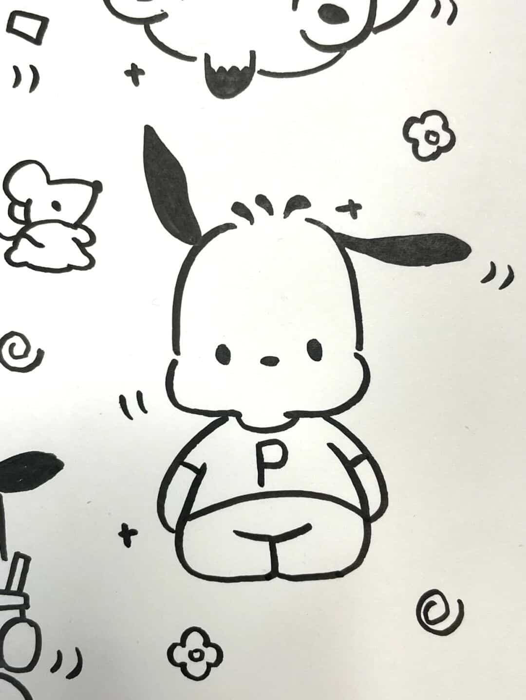 卡通帕恰狗大耳朵狗狗黑白简笔画图片大全_10