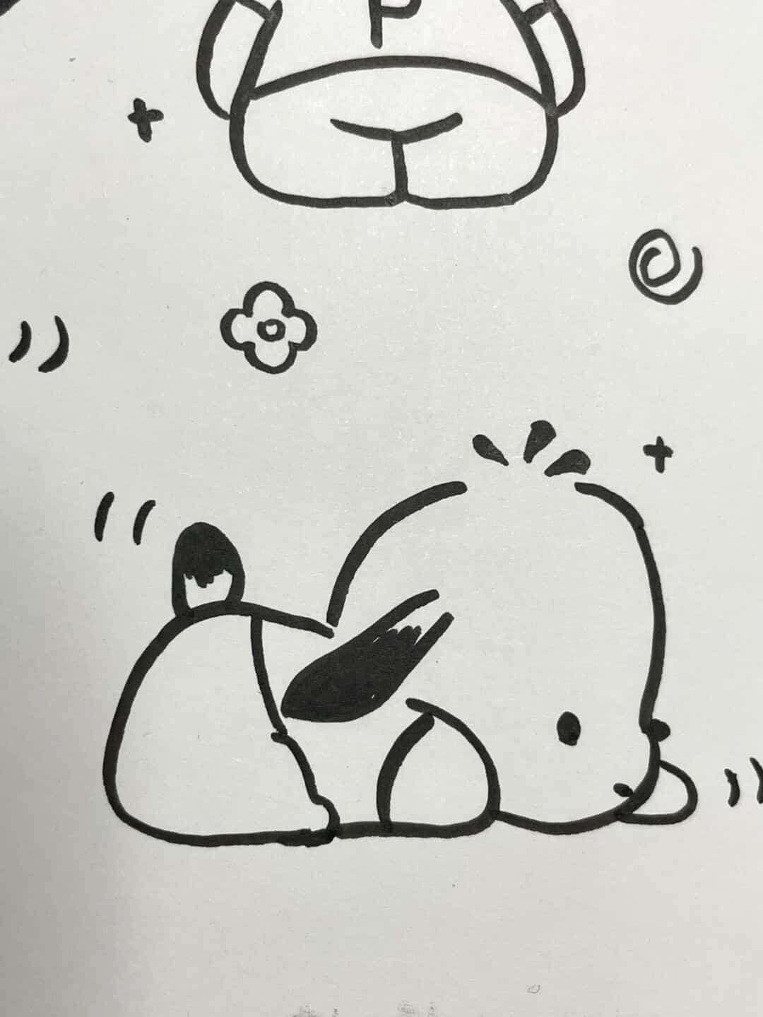 卡通帕恰狗大耳朵狗狗黑白简笔画图片大全_12
