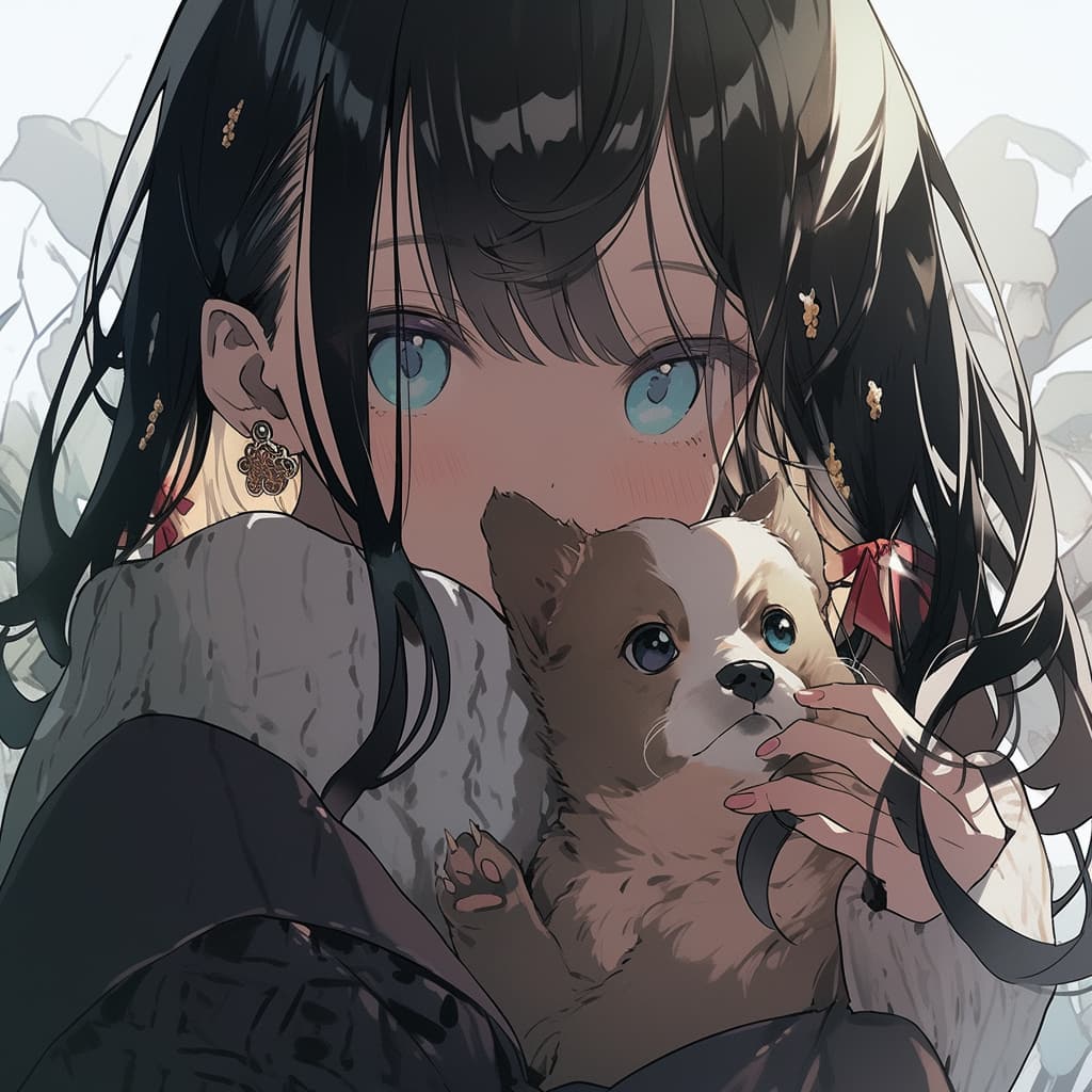 女孩和狗头像，抱着狗狗插画漫画动漫卡通头像_2