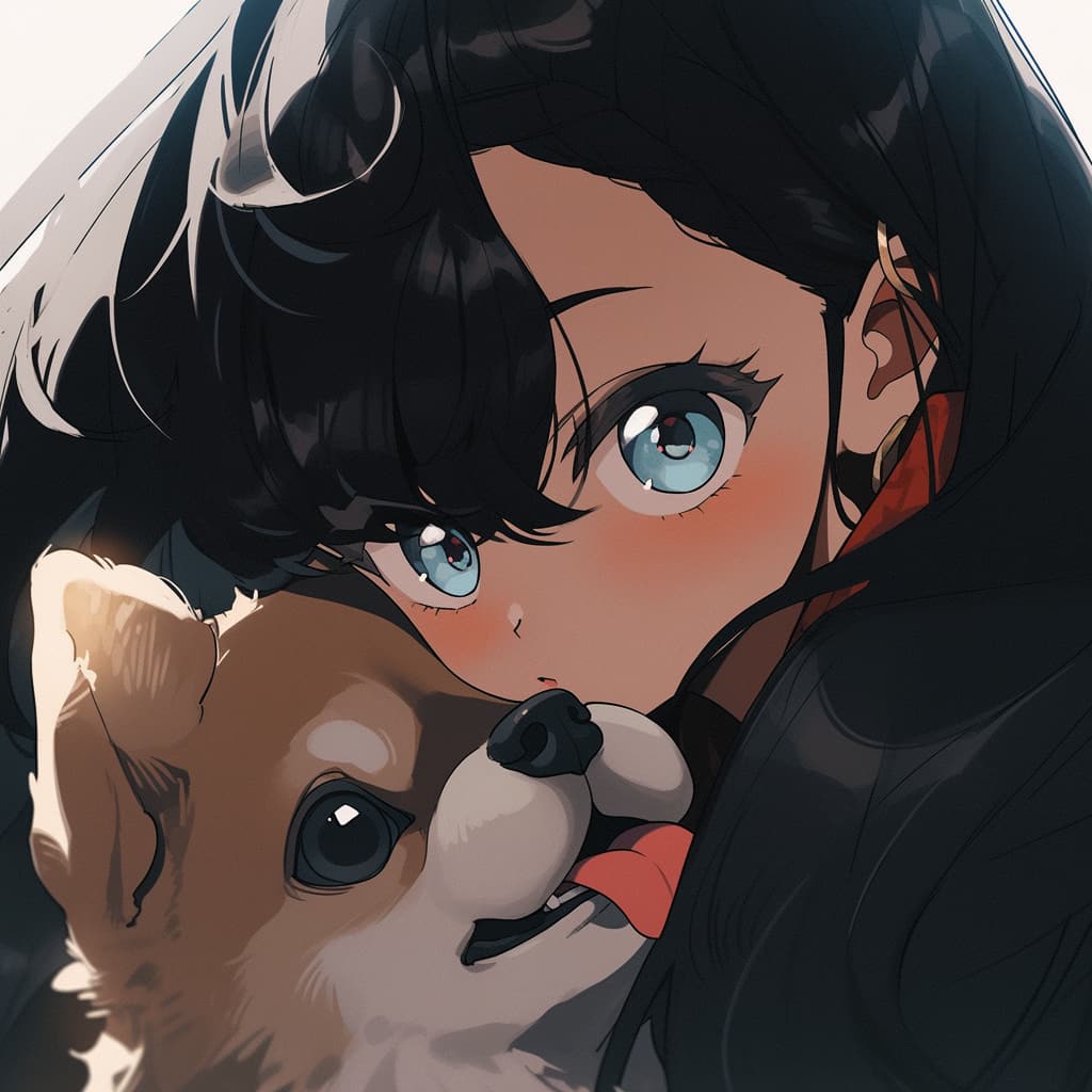 女孩和狗头像，抱着狗狗插画漫画动漫卡通头像_3