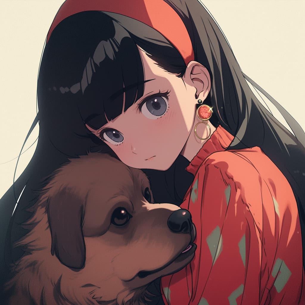 女孩和狗头像，抱着狗狗插画漫画动漫卡通头像_6