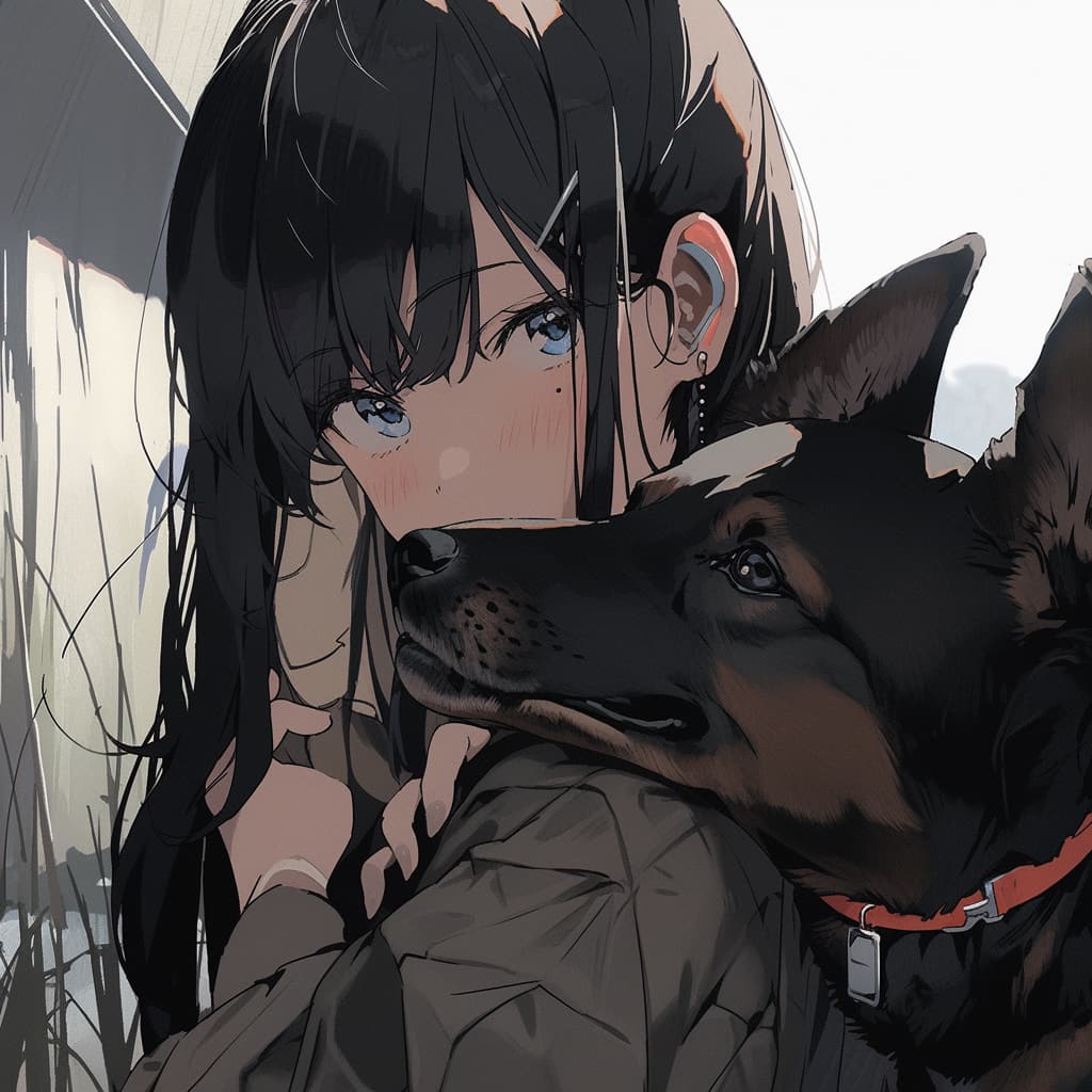 女孩和狗头像，抱着狗狗插画漫画动漫卡通头像_7