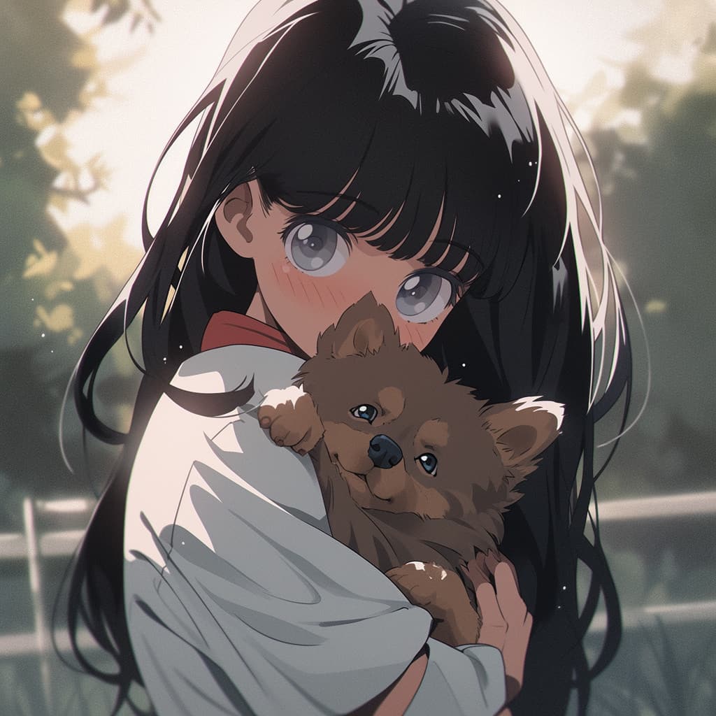 女孩和狗头像，抱着狗狗插画漫画动漫卡通头像_8