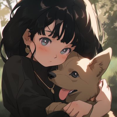 女孩和狗头像，抱着狗狗插画漫画动漫卡通头像