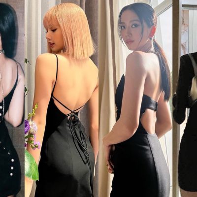 BLACKPINK成员的四人背影照 ，Jennie、Lisa、Jisoo、Rose露背美背照