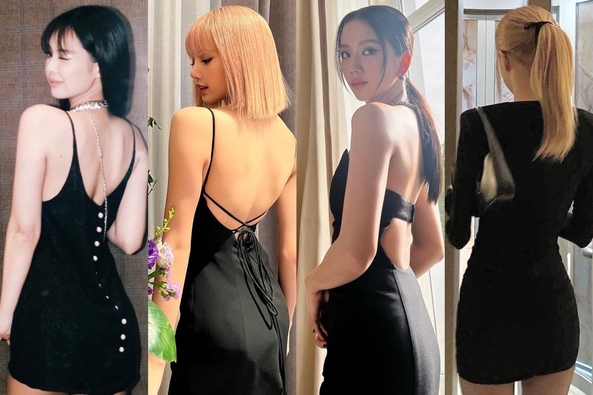 BLACKPINK成员的四人背影照 ，Jennie、Lisa、Jisoo、Rose露背美背照_1