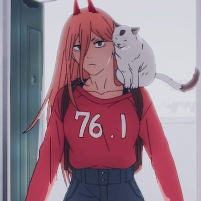 动漫电锯人帕瓦和猫头像 肩上趴着猫的动漫人物