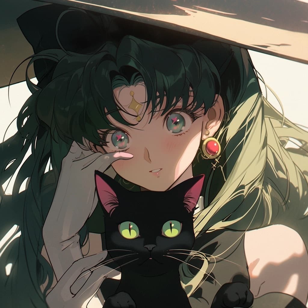 绿头发吸猫少女二次元动漫女生头像，一个女孩和猫的动漫头像_8