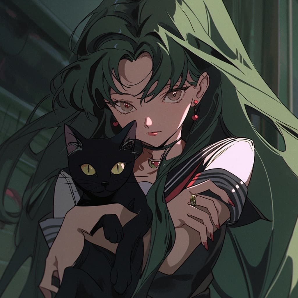 绿头发吸猫少女二次元动漫女生头像，一个女孩和猫的动漫头像_13