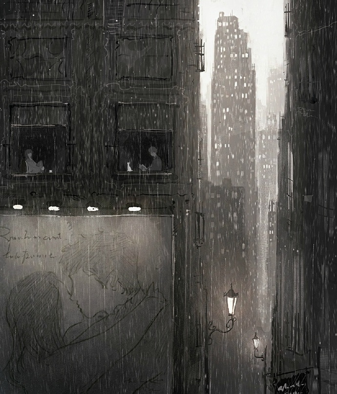 二次元下雨唯美忧伤图片 雨天卡通动漫图_4