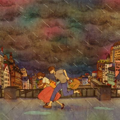 二次元下雨唯美忧伤图片 雨天卡通动漫图