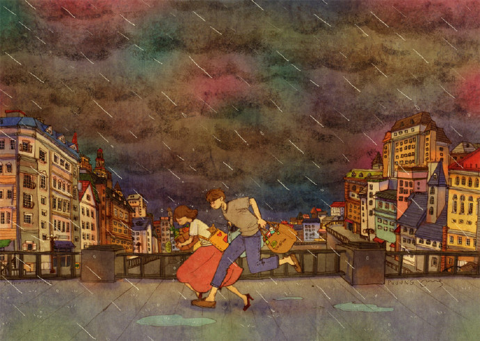 二次元下雨唯美忧伤图片 雨天卡通动漫图_8