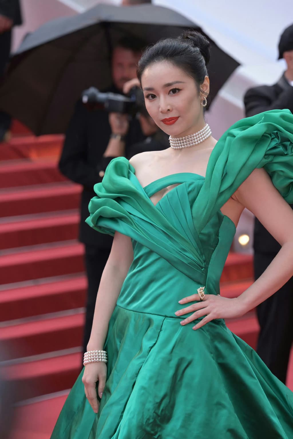 高叶欧莱雅戛纳电影节Georges Chakra 高定绿裙图片_5