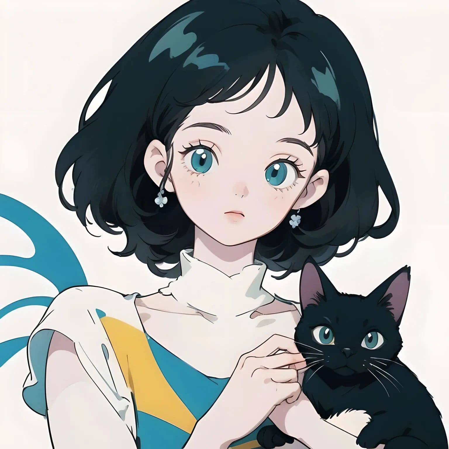 AI绘图高冷女生抱猫二次元动漫高质量ins风微信女生头像_5