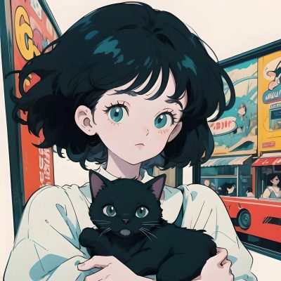 AI绘图高冷女生抱猫二次元动漫高质量ins风微信女生头像