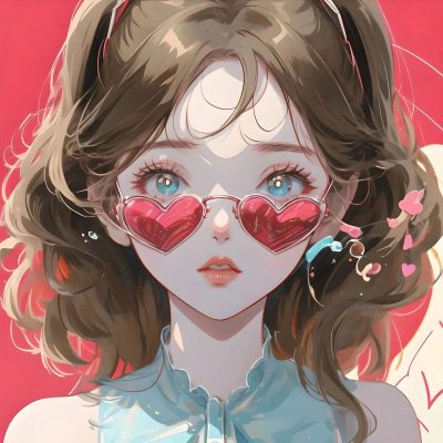 AI绘画心形墨镜女孩头像 灵动 仙气 高质量女生头像