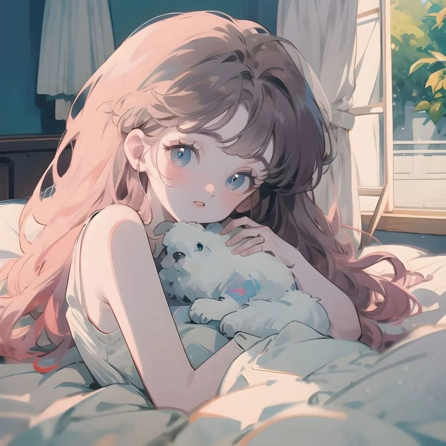 可爱女生抱着狗狗的卡通头像 怀里抱狗狗的女生头像_5