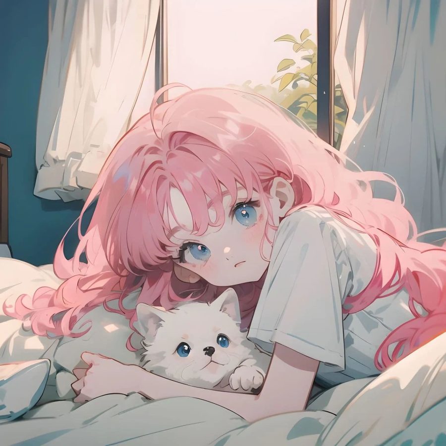 可爱女生抱着狗狗的卡通头像 怀里抱狗狗的女生头像_6