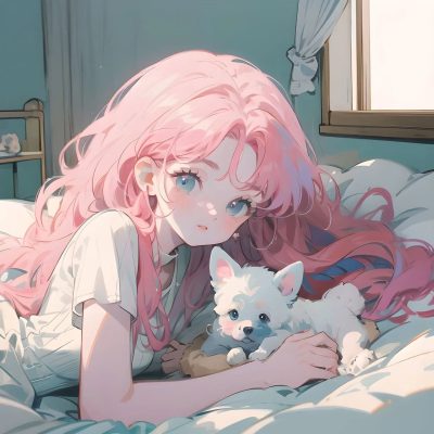 可爱女生抱着狗狗的卡通头像 怀里抱狗狗的女生头像