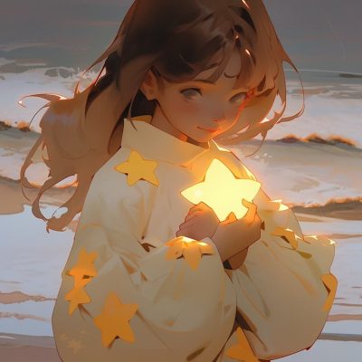 捧着星星的二次元女孩图片 星星头像女生版唯美治愈