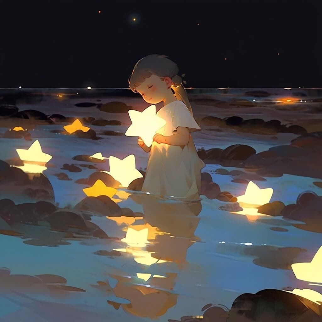 捧着星星的二次元女孩图片 星星头像女生版唯美治愈_12