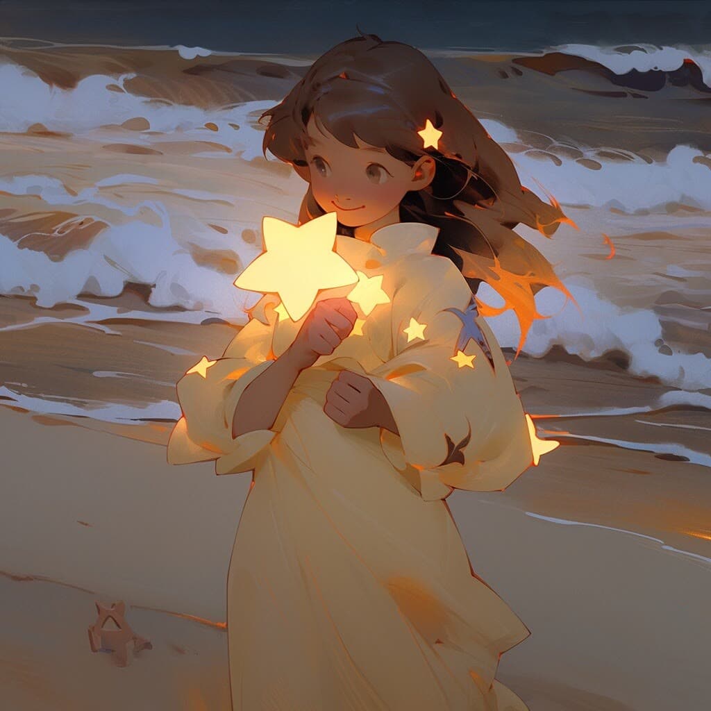 捧着星星的二次元女孩图片 星星头像女生版唯美治愈_14