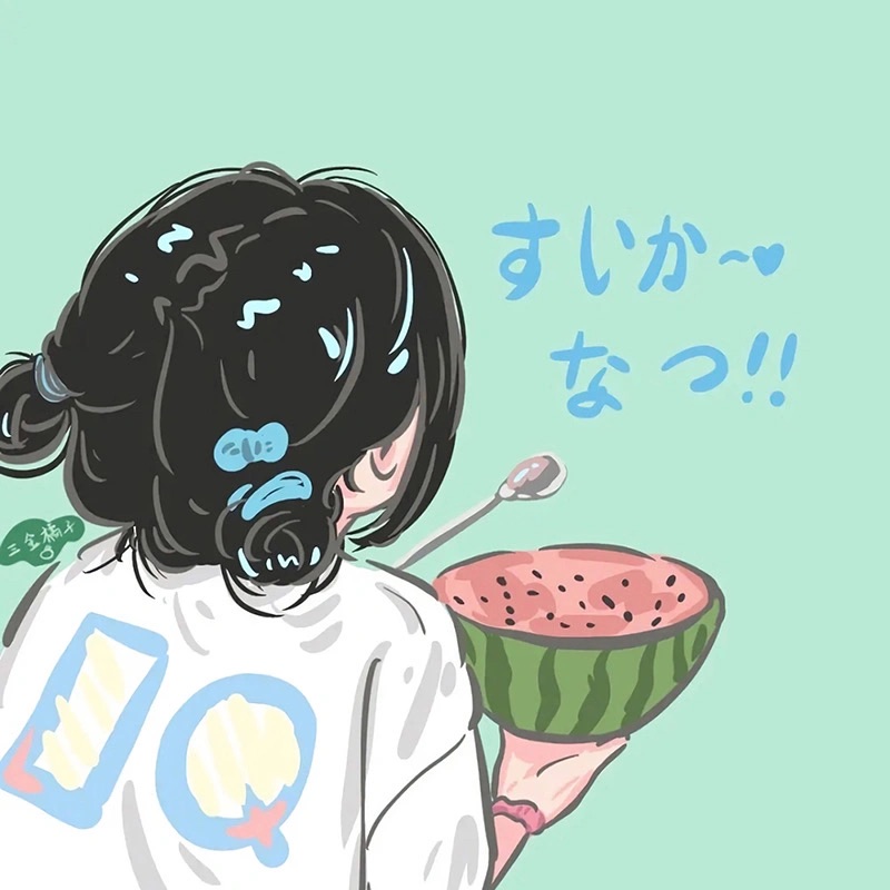 小男孩小女孩埋头吃西瓜的情头图片_9