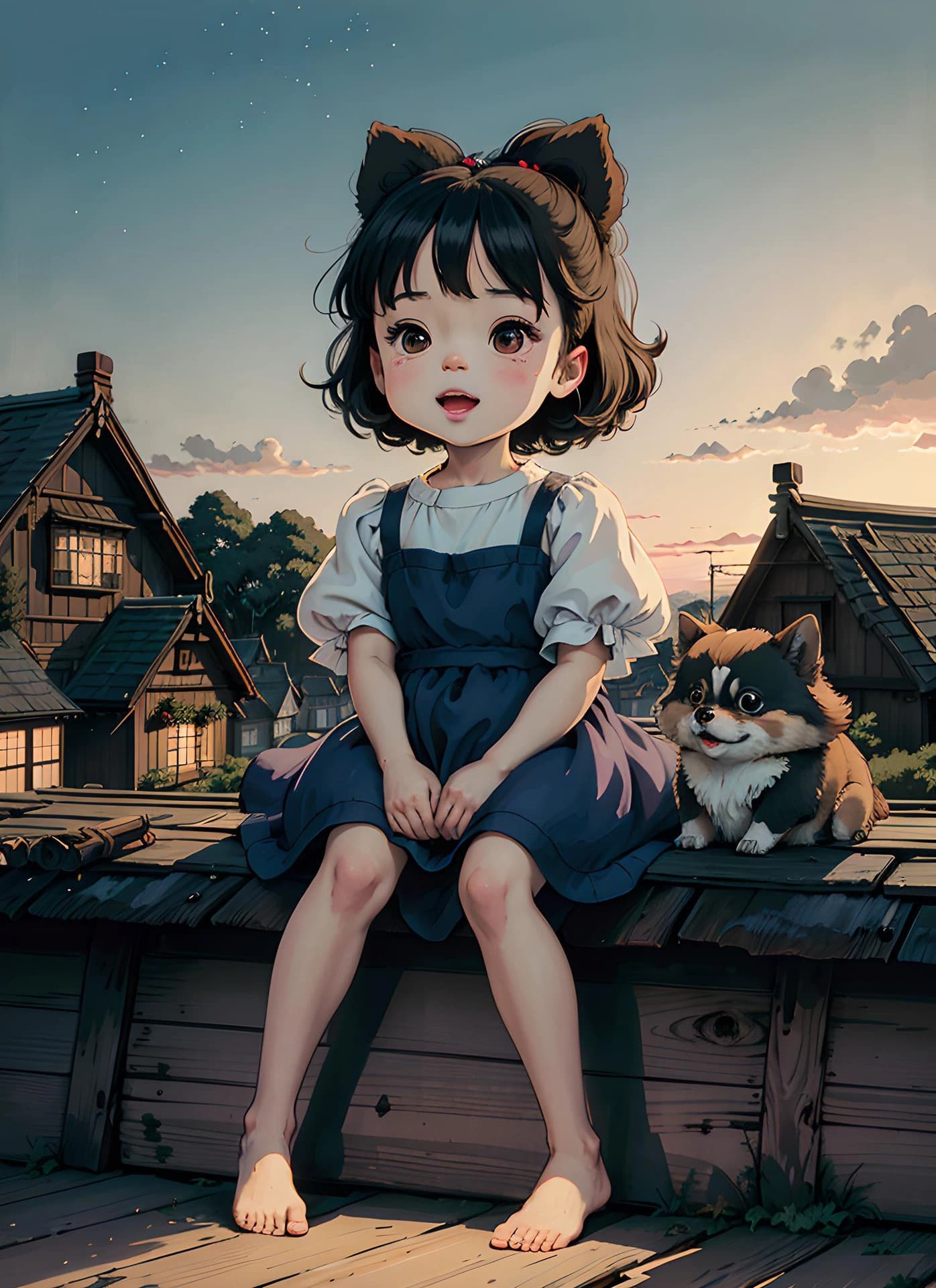 女孩坐在屋顶上春日二次元治愈系插画_10
