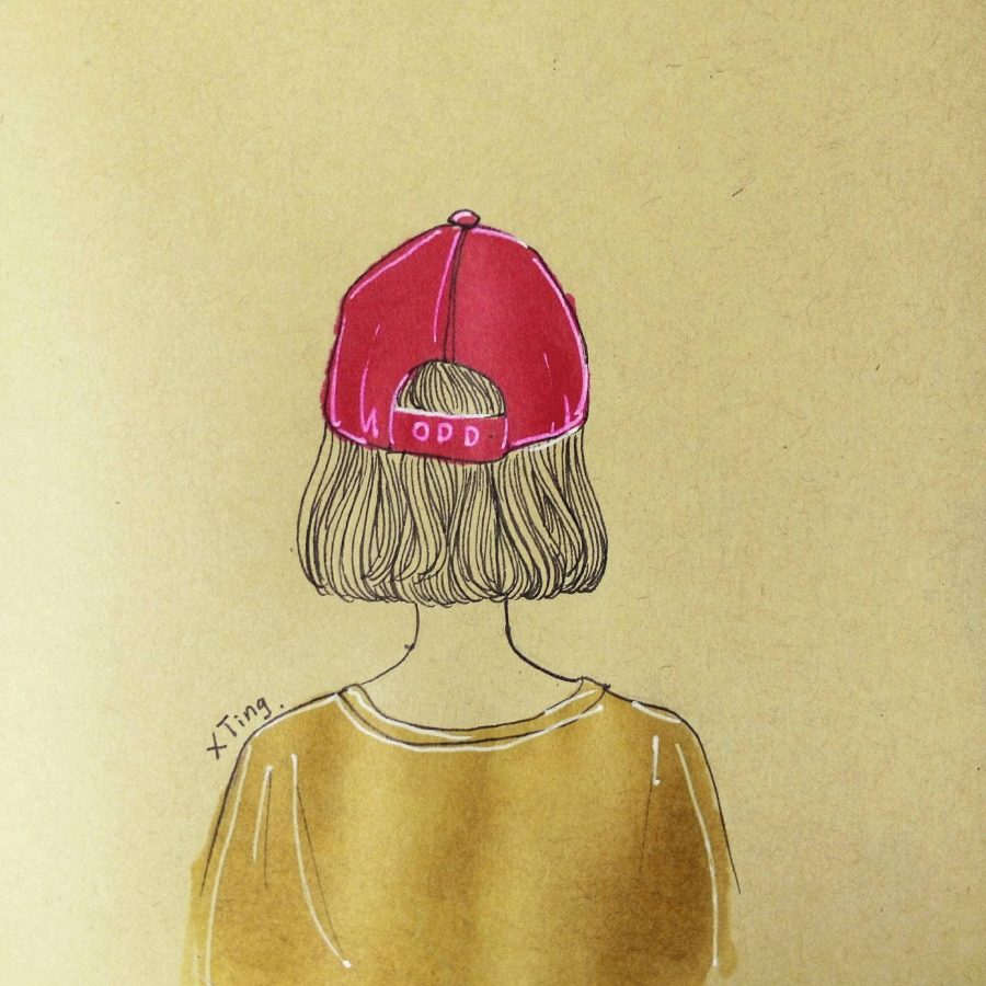 女生背影彩色素描头像图片 女孩素描简单漂亮背影_1