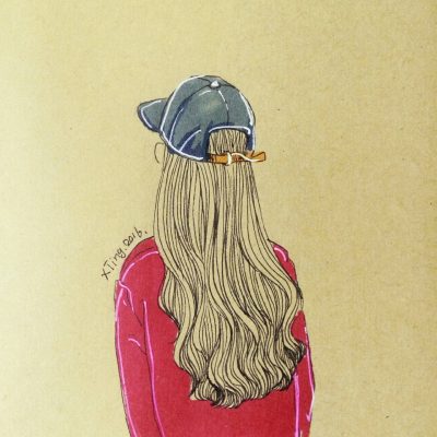 女生背影彩色素描头像图片 女孩素描简单漂亮背影