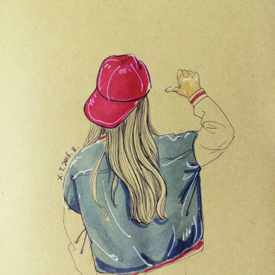 女生背影彩色素描头像图片 女孩素描简单漂亮背影_3