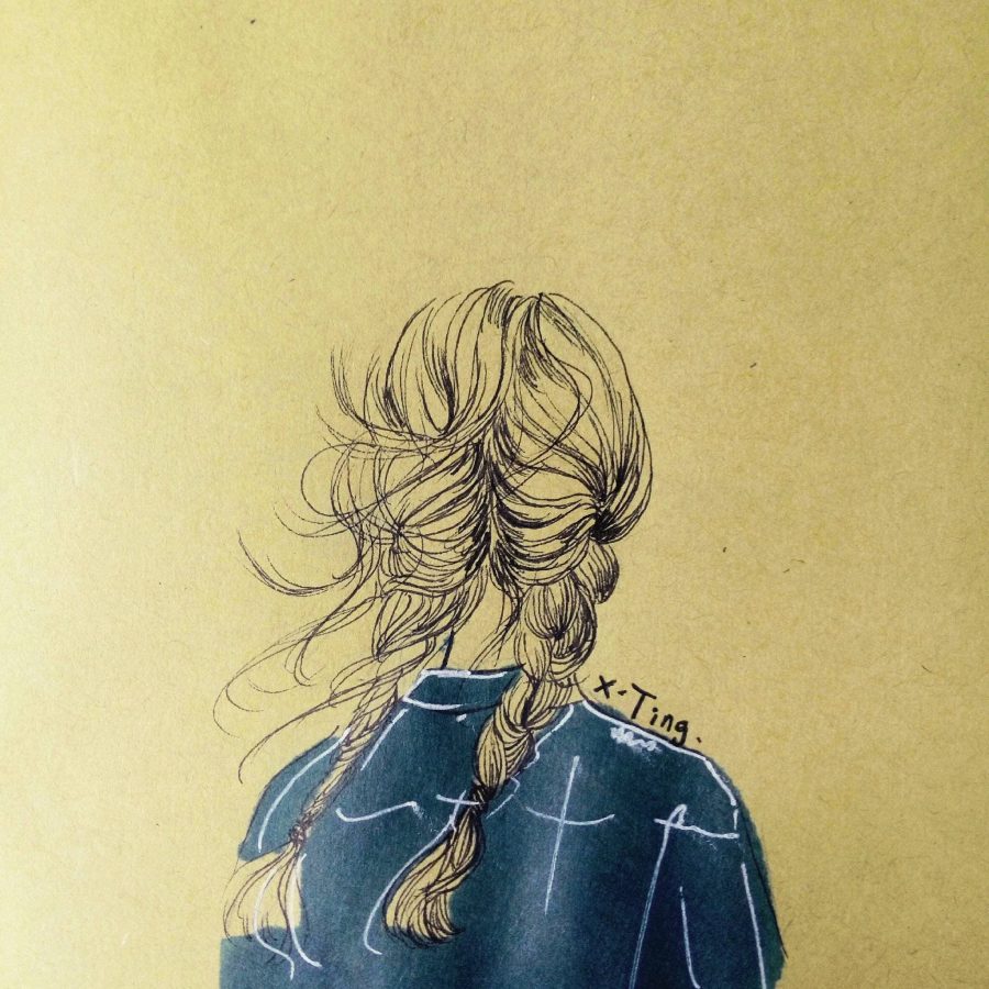 女生背影彩色素描头像图片 女孩素描简单漂亮背影_6