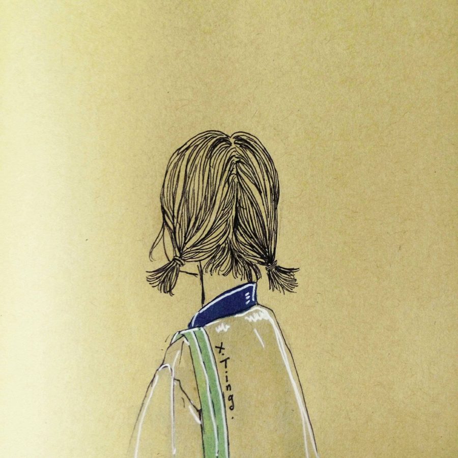 女生背影彩色素描头像图片 女孩素描简单漂亮背影_7