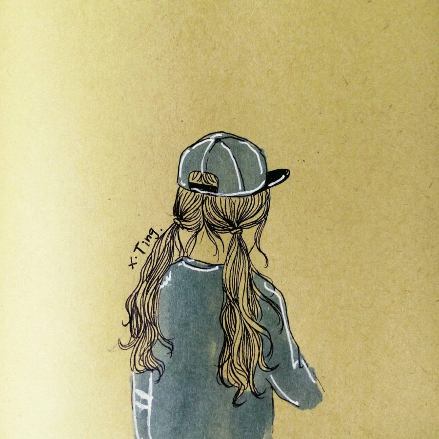 女生背影彩色素描头像图片 女孩素描简单漂亮背影_8