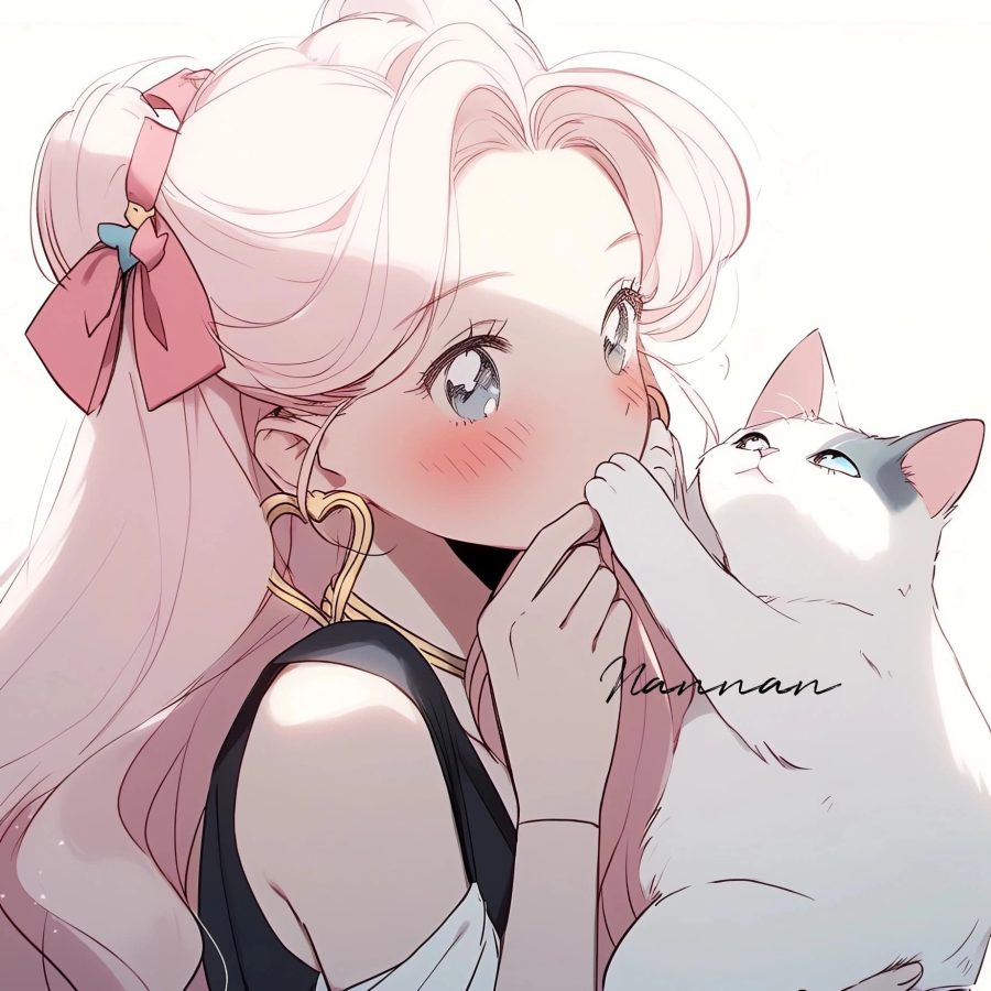美少女战士抱着猫的头像黑猫白猫 图片 Ai生成_3