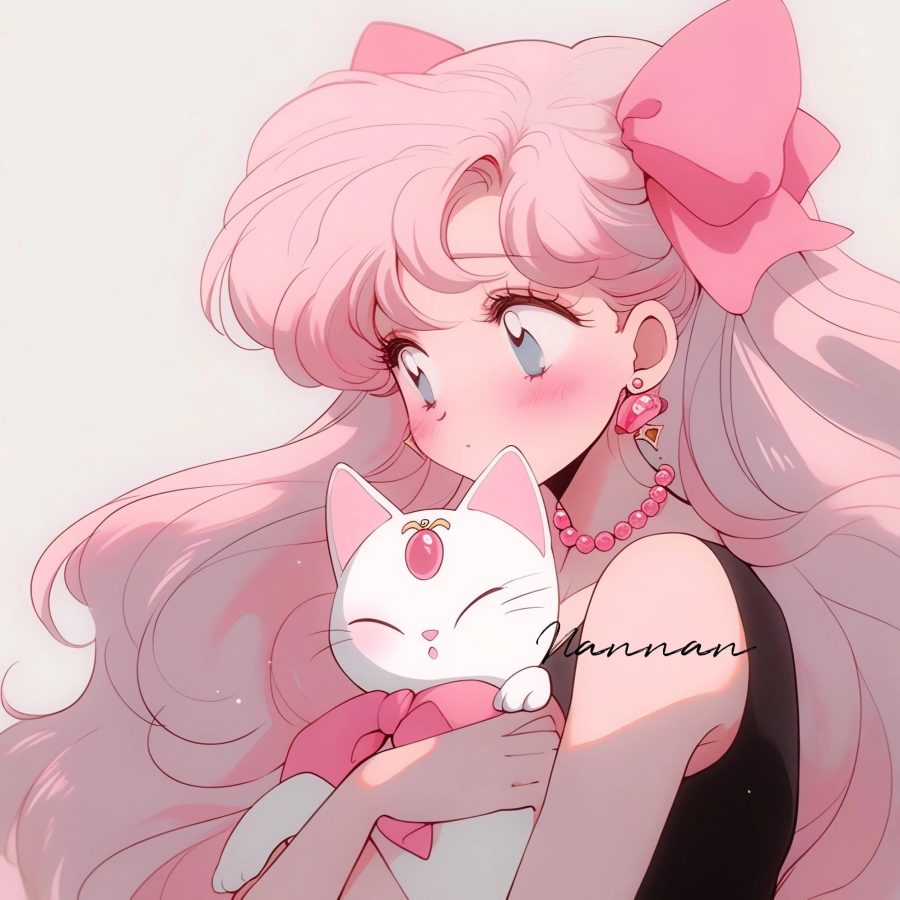 美少女战士抱着猫的头像黑猫白猫 图片 Ai生成_4