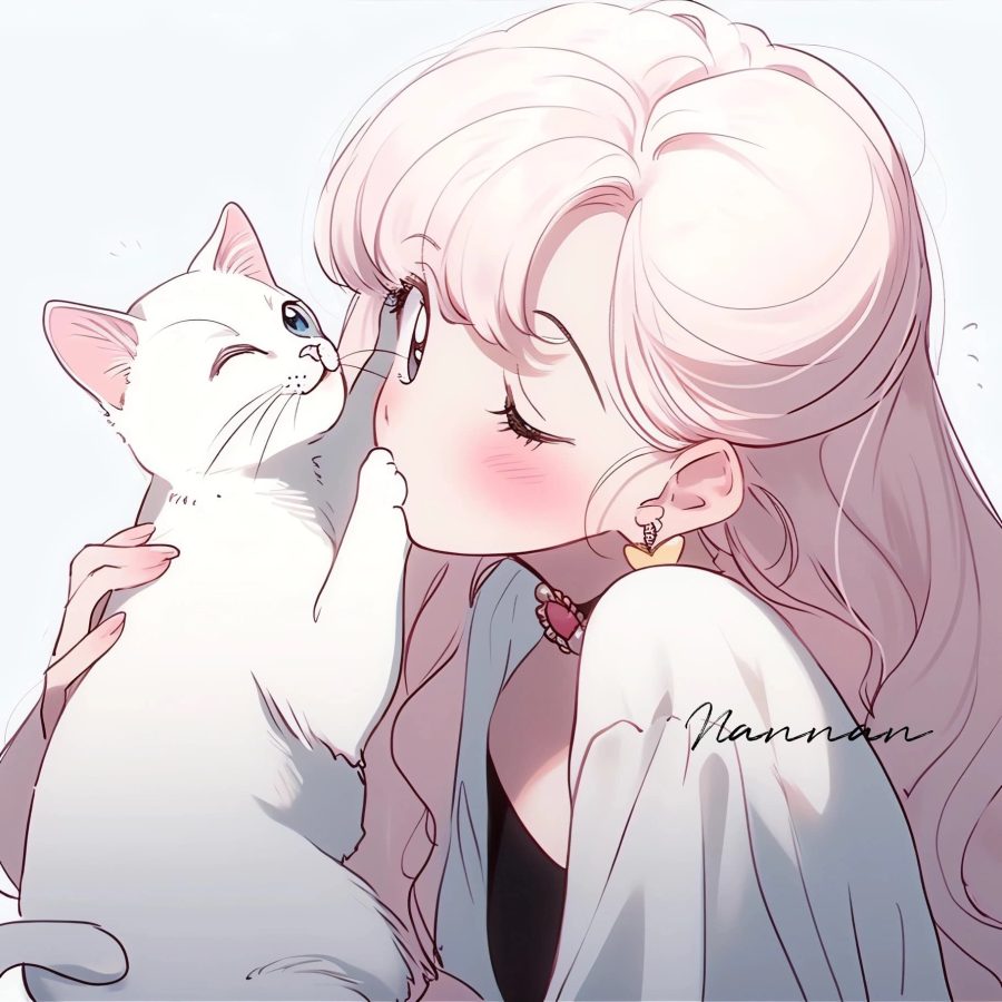 美少女战士抱着猫的头像黑猫白猫 图片 Ai生成_5