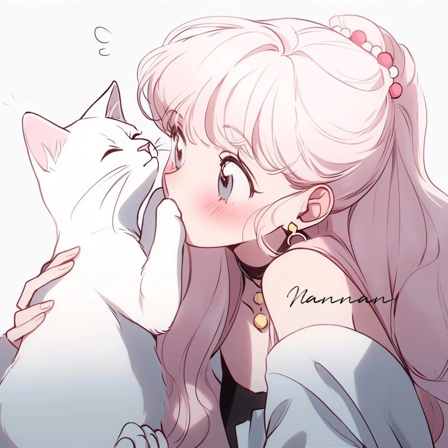 美少女战士抱着猫的头像黑猫白猫 图片 Ai生成_6