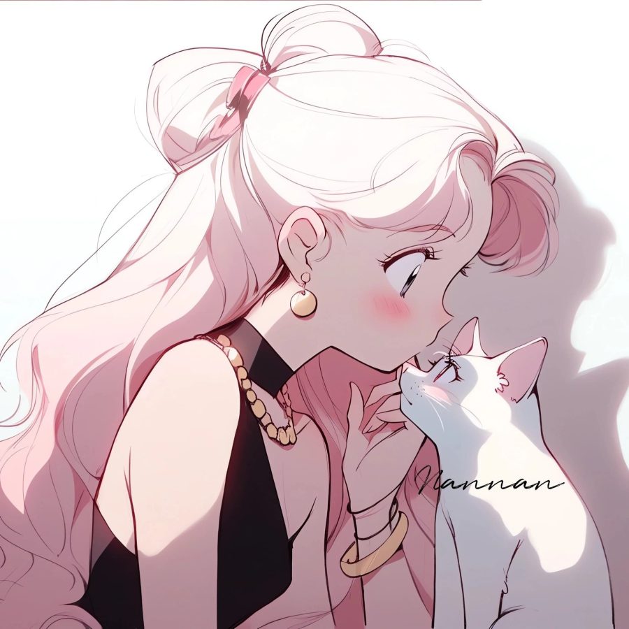 美少女战士抱着猫的头像黑猫白猫 图片 Ai生成_8