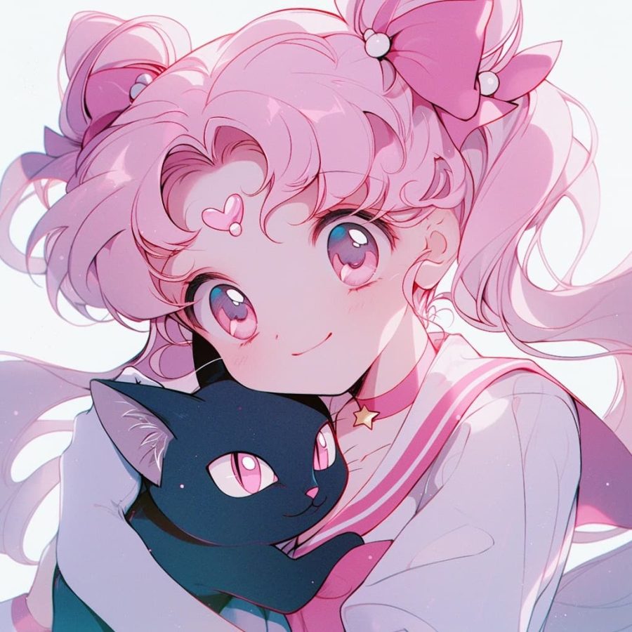 美少女战士抱着猫的头像黑猫白猫 图片 Ai生成_9