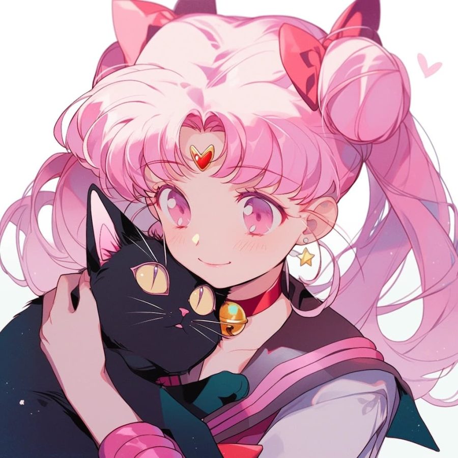 美少女战士抱着猫的头像黑猫白猫 图片 Ai生成_12