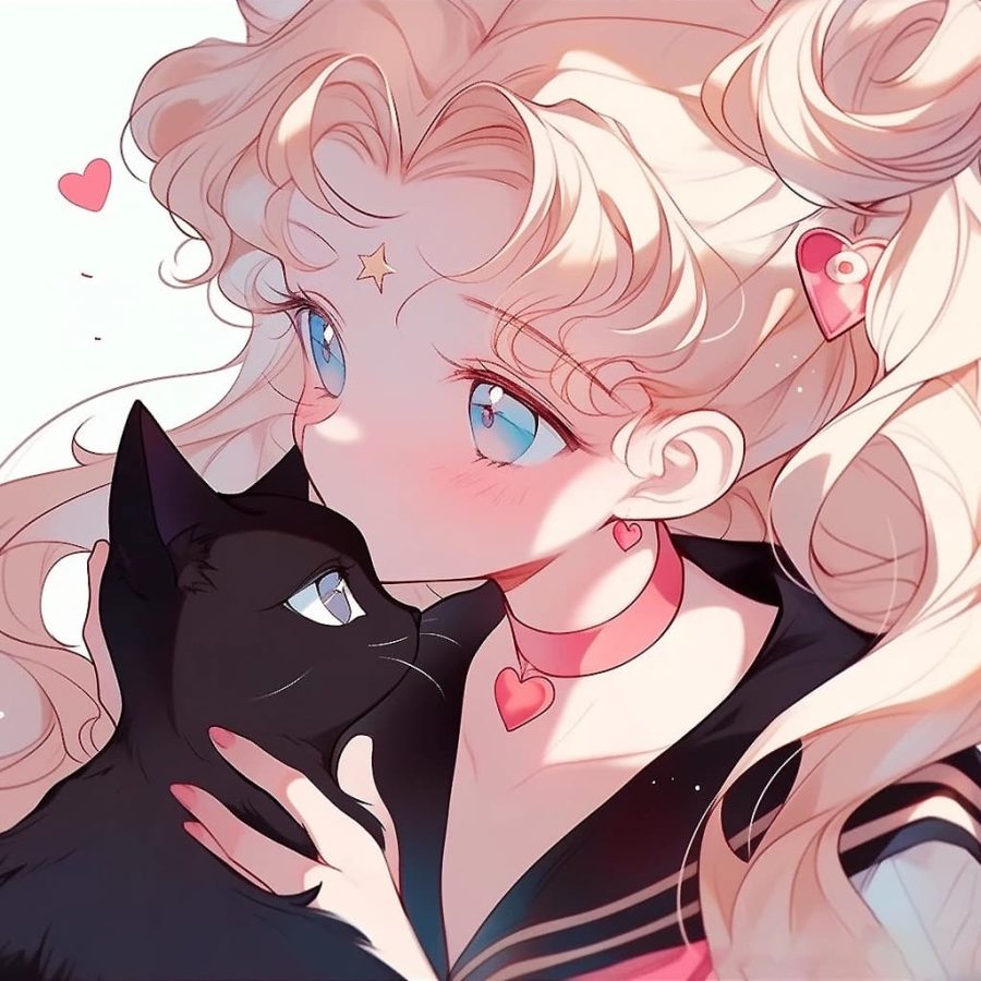 美少女战士抱着猫的头像黑猫白猫 图片 Ai生成_14
