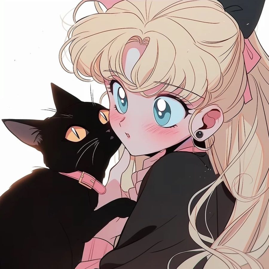 美少女战士抱着猫的头像黑猫白猫 图片 Ai生成_15