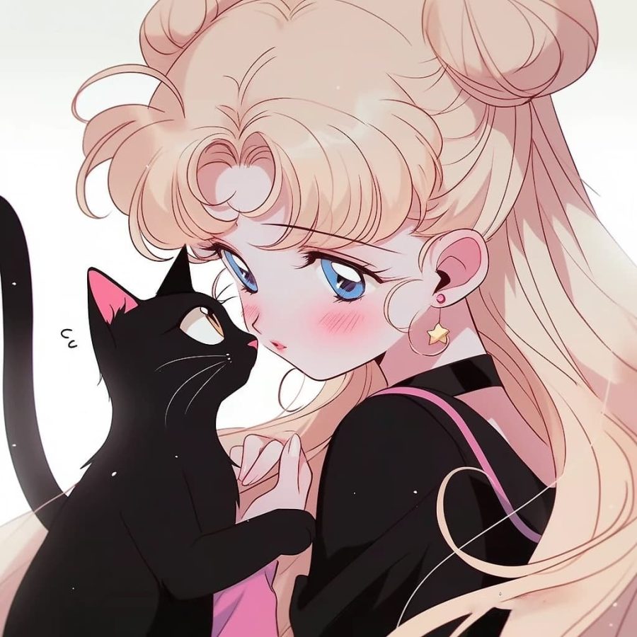 美少女战士抱着猫的头像黑猫白猫 图片 Ai生成_16