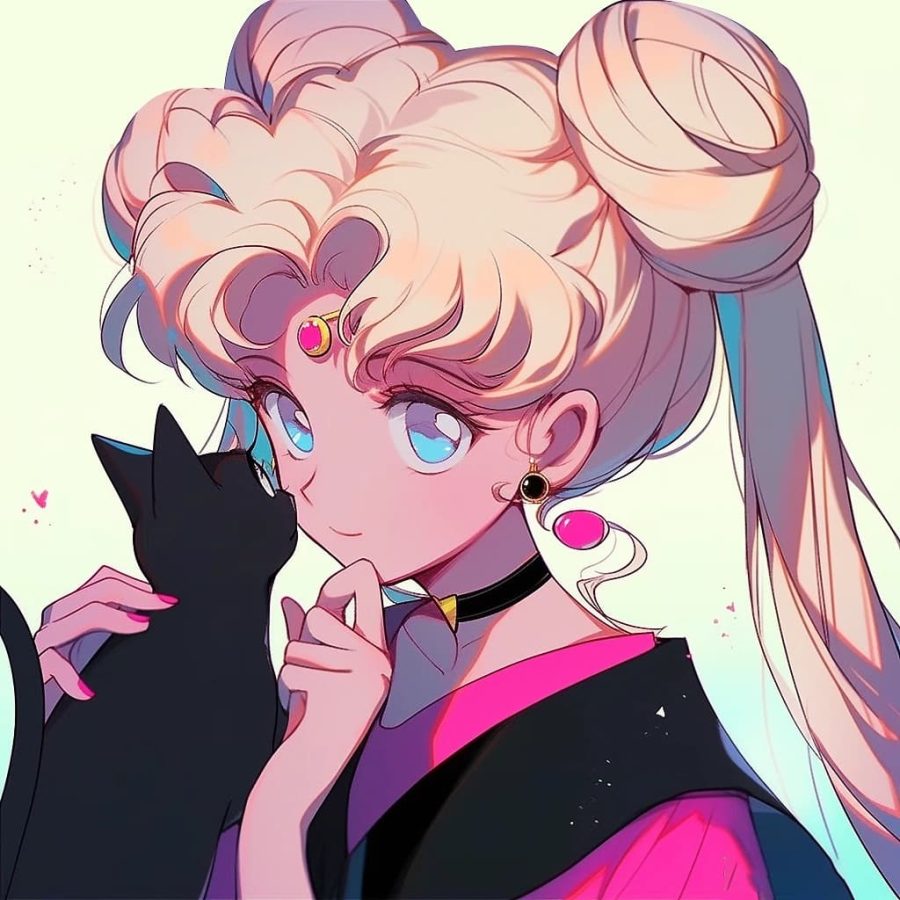 美少女战士抱着猫的头像黑猫白猫 图片 Ai生成_17