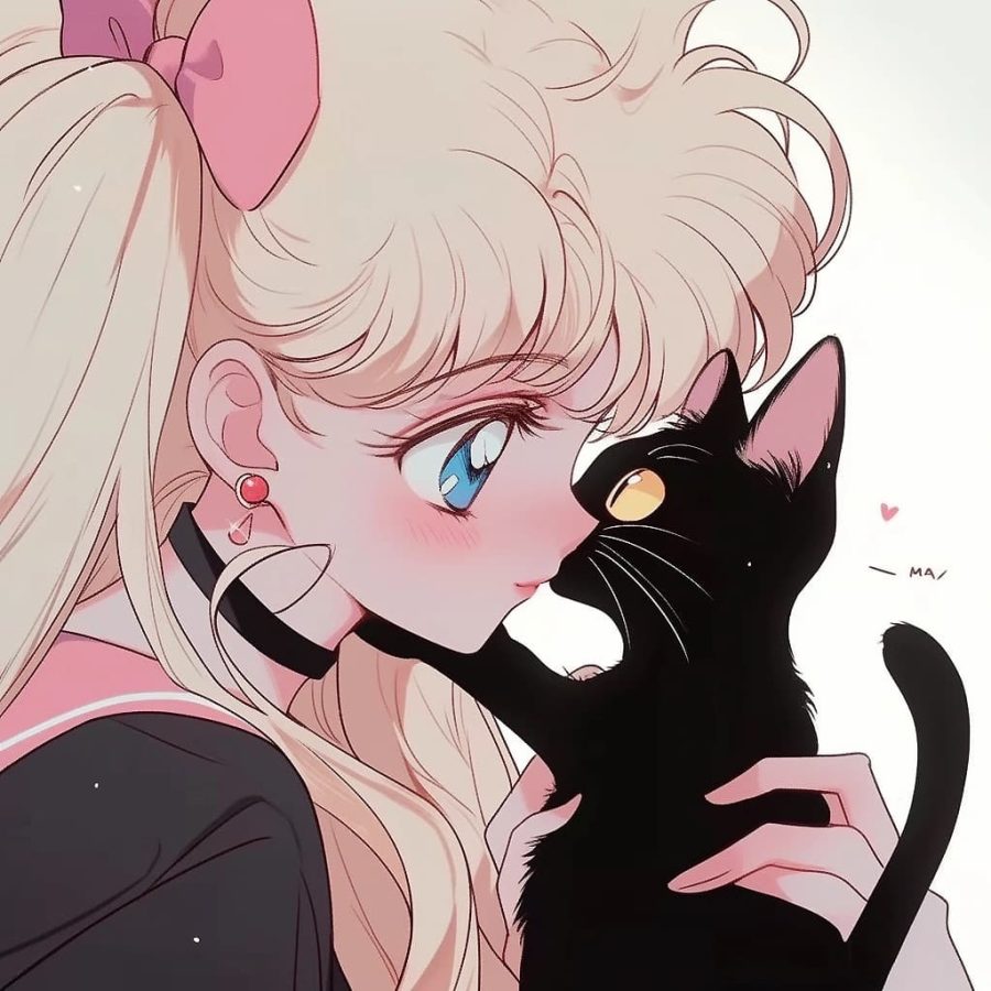 美少女战士抱着猫的头像黑猫白猫 图片 Ai生成_18