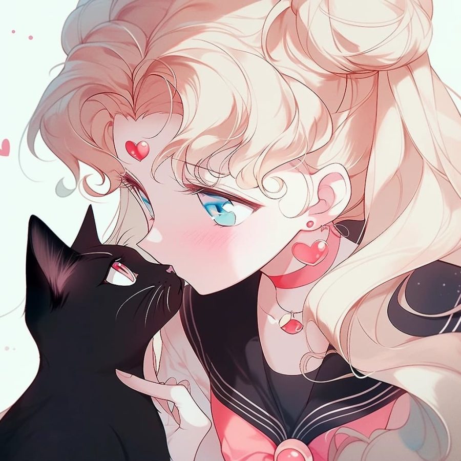 美少女战士抱着猫的头像黑猫白猫 图片 Ai生成_19