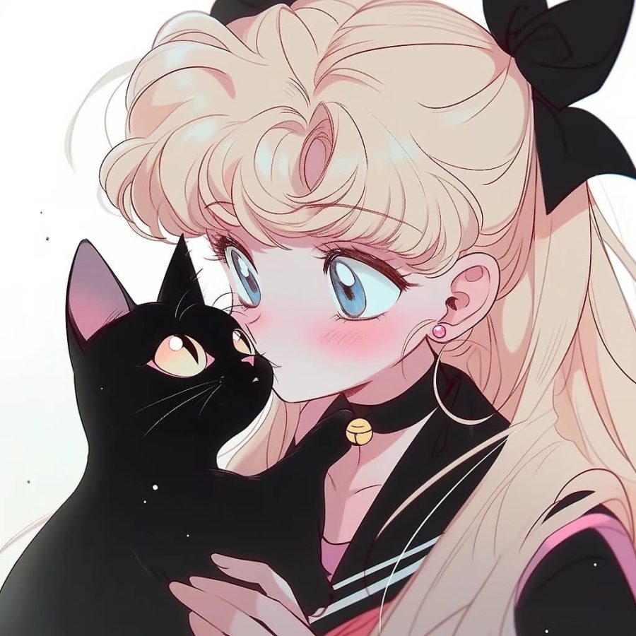 美少女战士抱着猫的头像黑猫白猫 图片 Ai生成_20