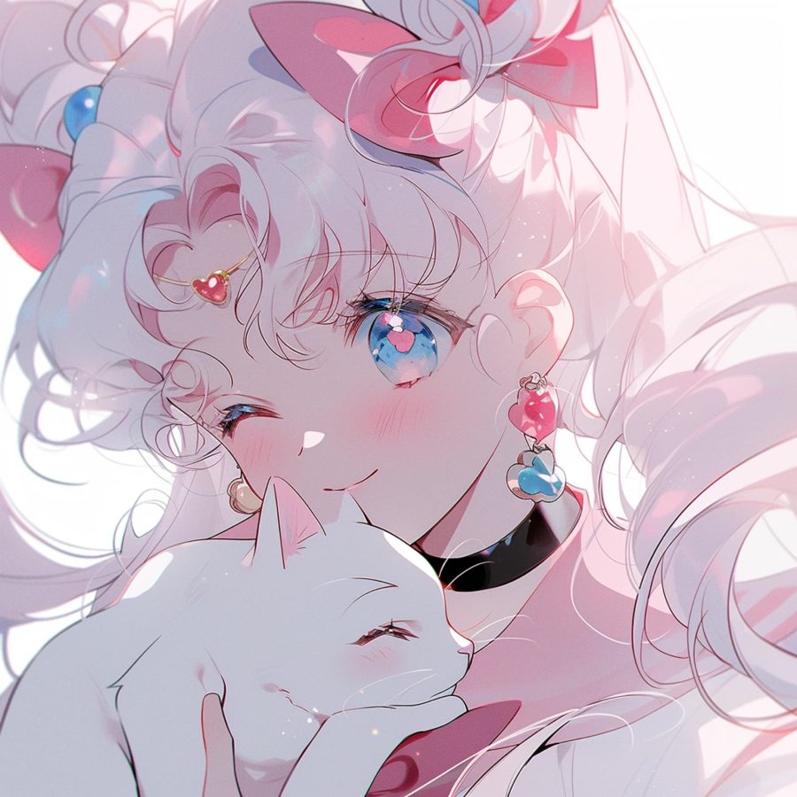 美少女战士抱着猫的头像黑猫白猫 图片 Ai生成_22